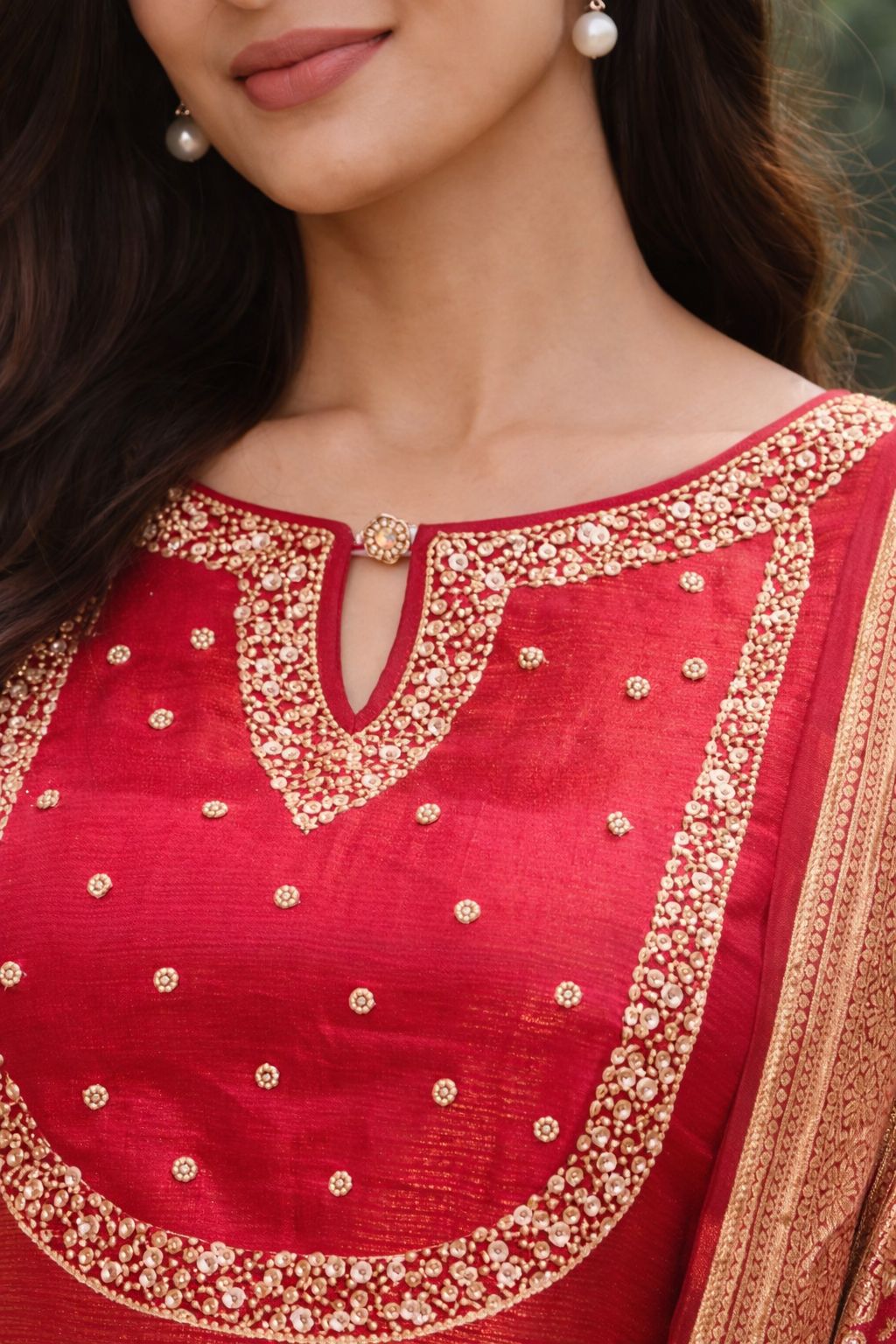 Fuchsia Pink Self-Stripe Tissue Dress with Sequin Embroidery &amp; Jaal Dupatta – Designer Festive Wear