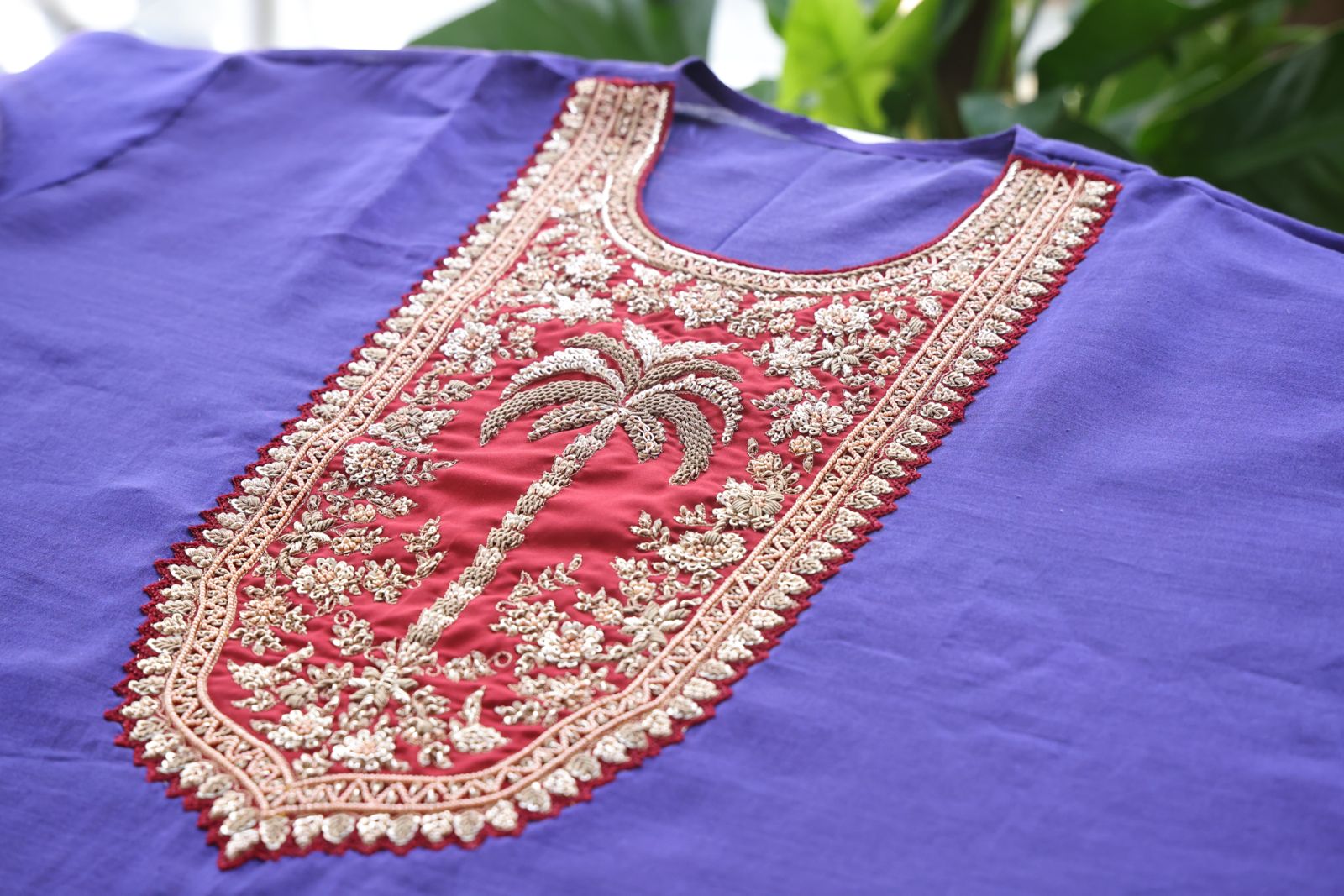 Sandhya Reddy - Purple Pure Silk Chanderi Handcrafted Semi-Stitched Suit Set with Zardozi and Sequin Work