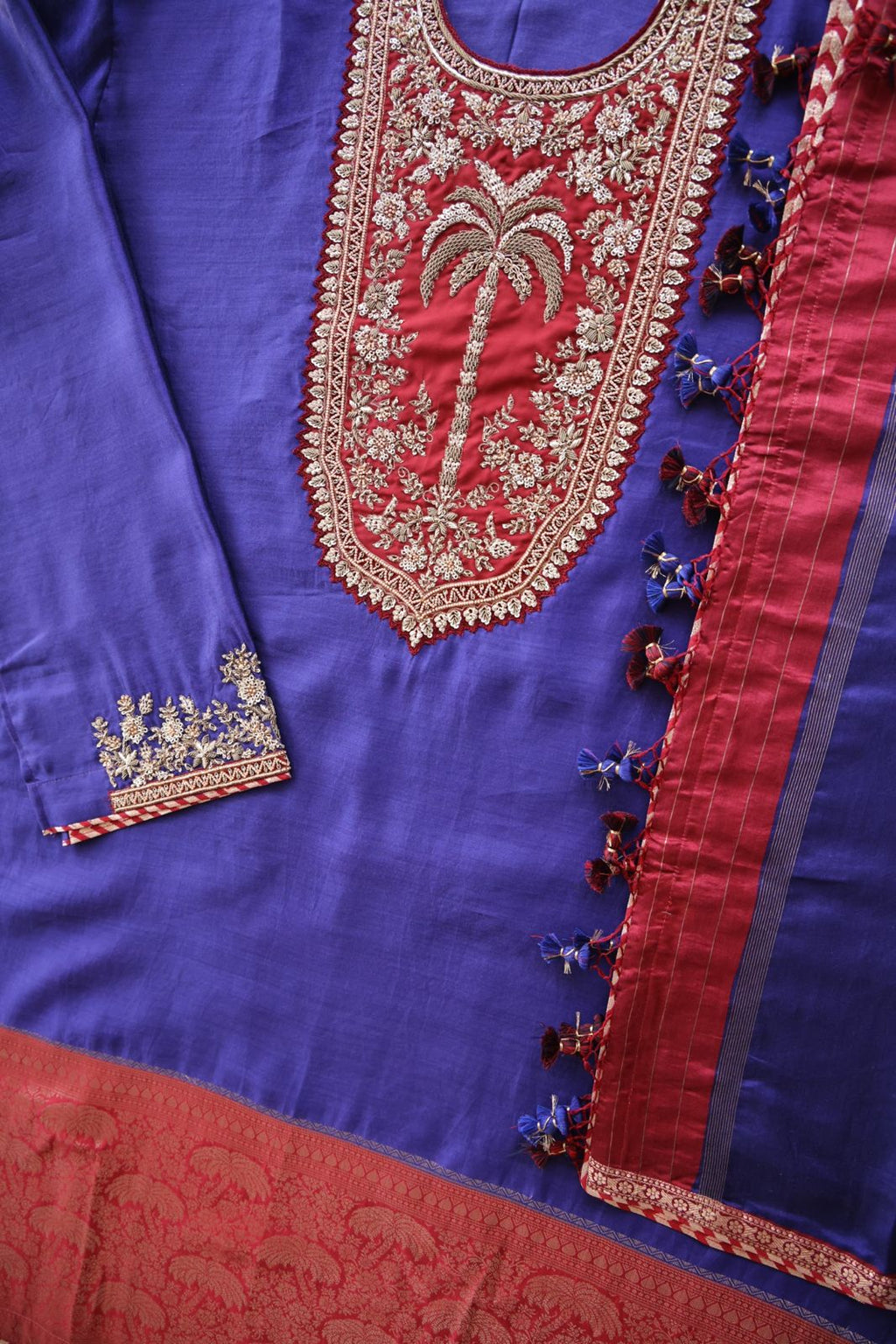 Sandhya Reddy - Purple Pure Silk Chanderi Handcrafted Semi-Stitched Suit Set with Zardozi and Sequin Work
