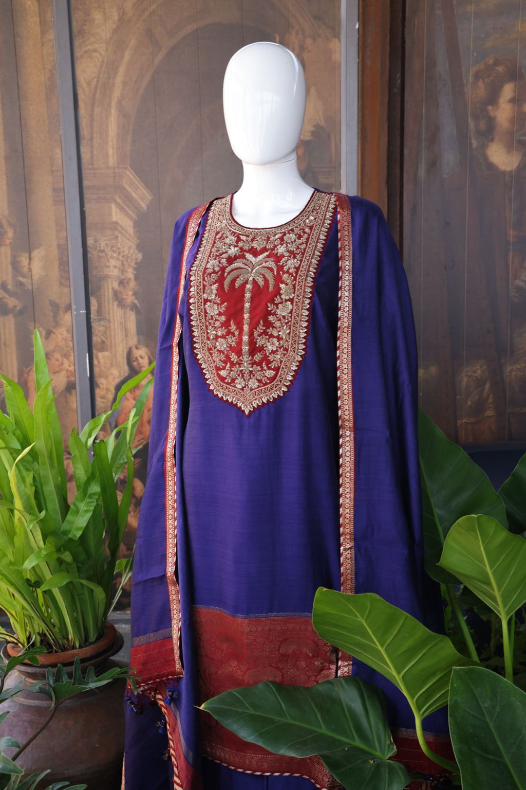 Sandhya Reddy - Purple Pure Silk Chanderi Handcrafted Semi-Stitched Suit Set with Zardozi and Sequin Work