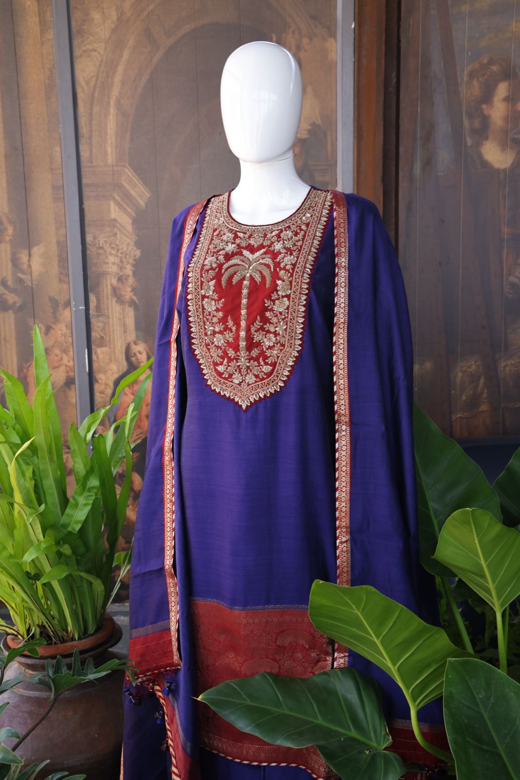 Sandhya Reddy - Purple Pure Silk Chanderi Handcrafted Semi-Stitched Suit Set with Zardozi and Sequin Work