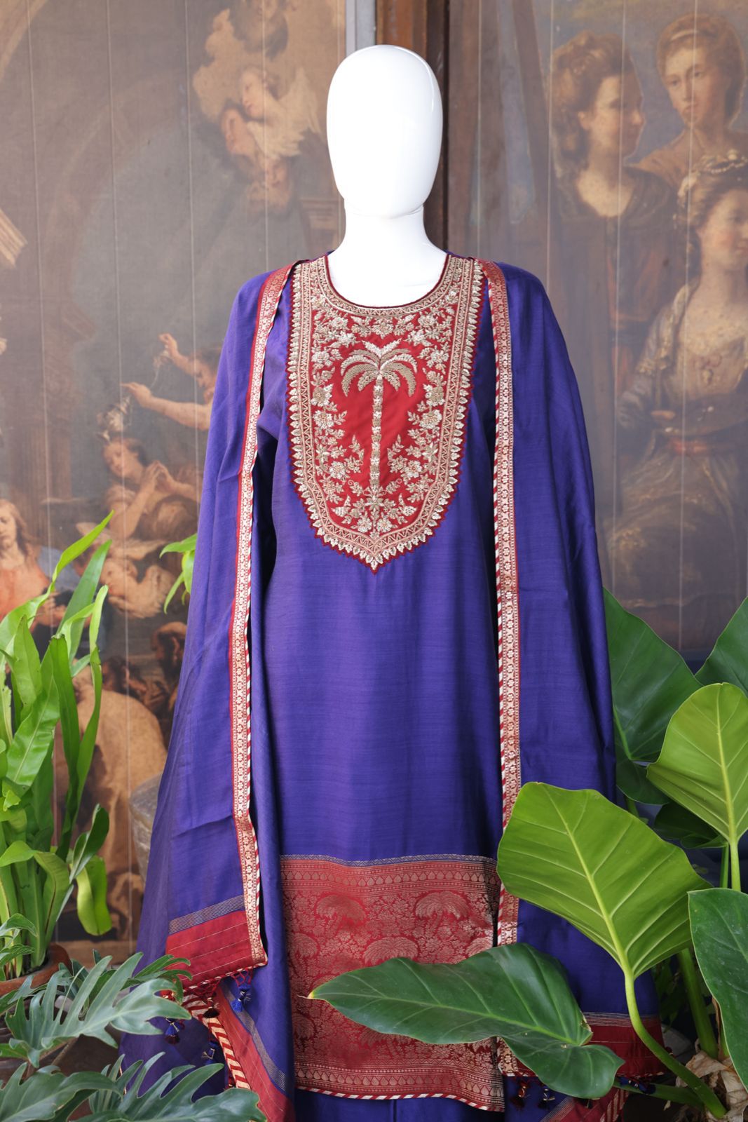 Sandhya Reddy - Purple Pure Silk Chanderi Handcrafted Semi-Stitched Suit Set with Zardozi and Sequin Work