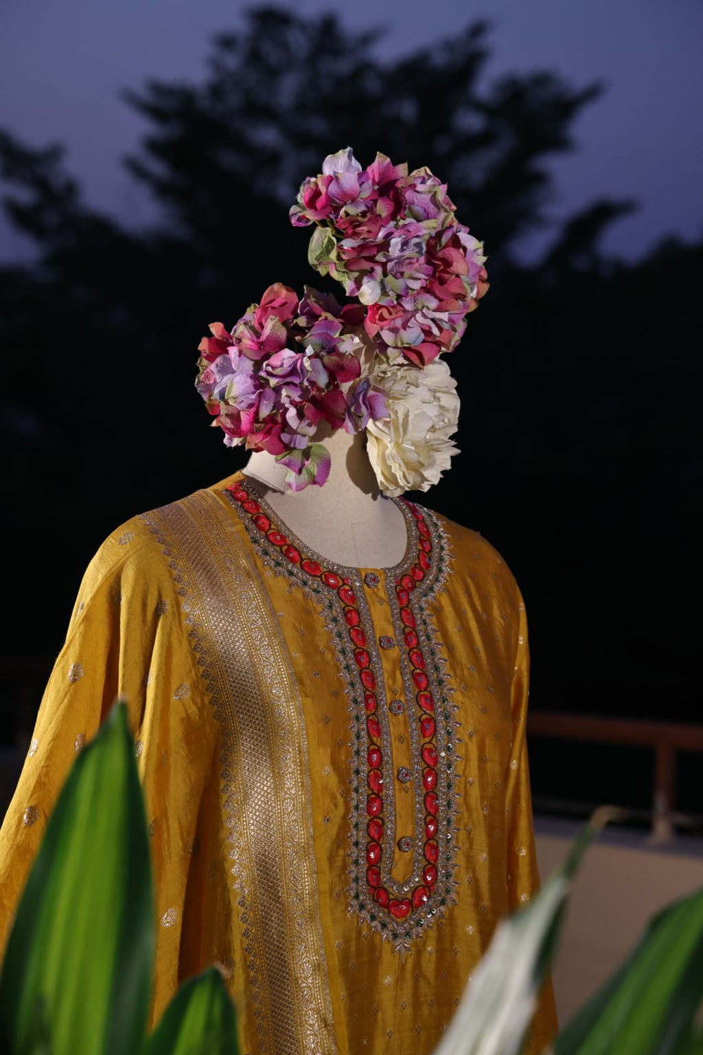 Sandhya Reddy - Golden Yellow Pure Silk Banarasi Semi-Stitched Suit Set with Zari and Resham Embroidery and Handwoven Banarasi Dupatta