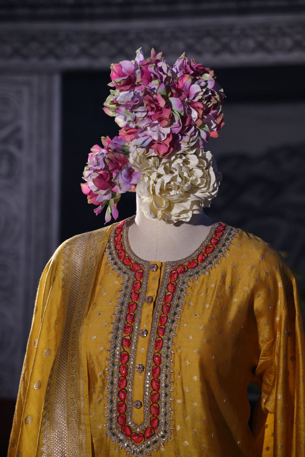 Sandhya Reddy - Golden Yellow Pure Silk Banarasi Semi-Stitched Suit Set with Zari and Resham Embroidery and Handwoven Banarasi Dupatta