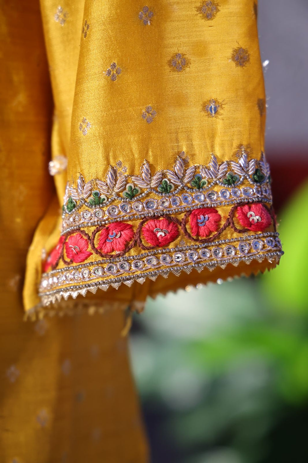 Sandhya Reddy - Golden Yellow Pure Silk Banarasi Semi-Stitched Suit Set with Zari and Resham Embroidery and Handwoven Banarasi Dupatta