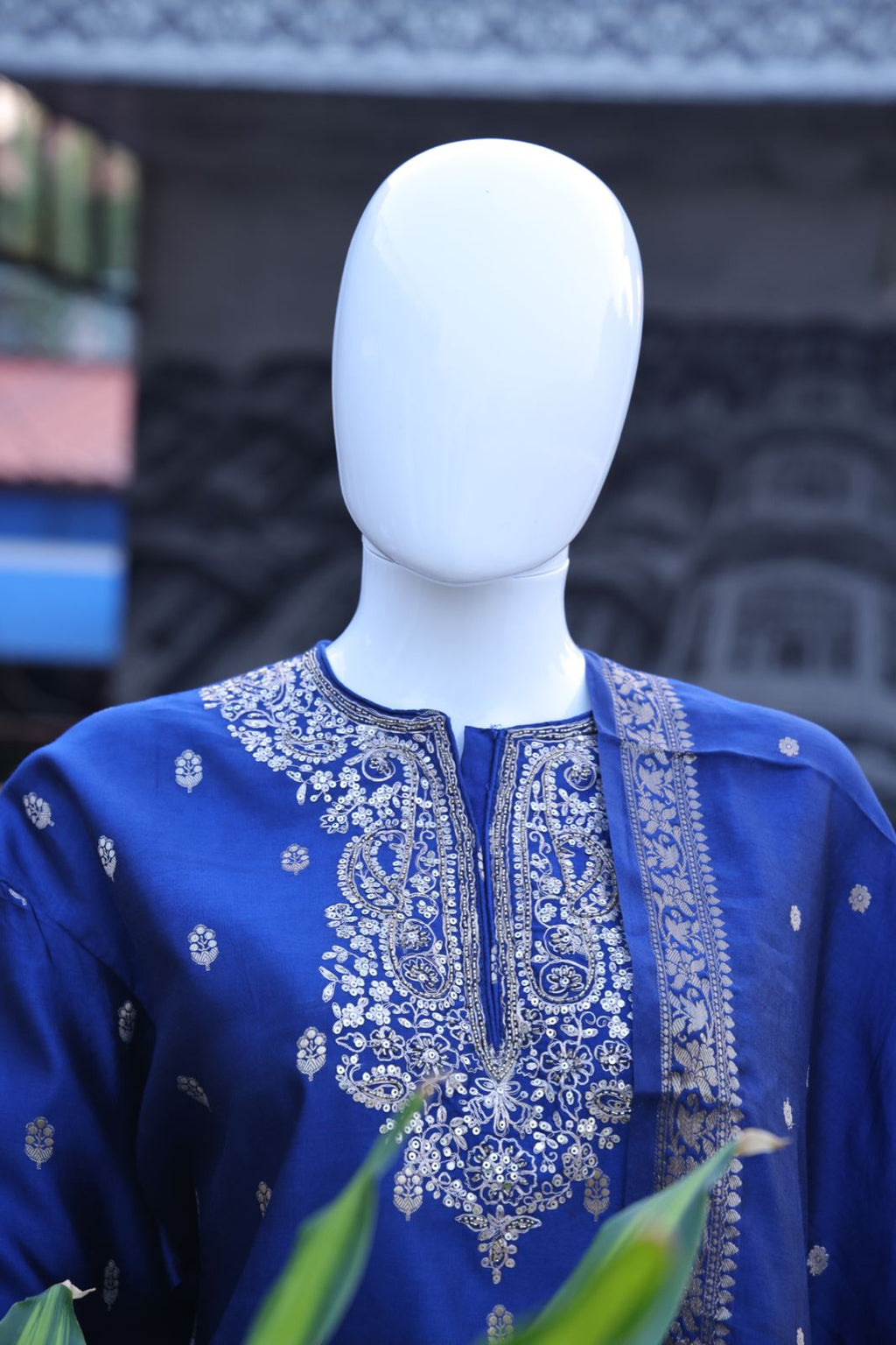 Sandhya Reddy - Royal Blue Pure Silk Banarasi Handloom Semi-Stitched Suit Set with Dabka, Sequin Handwork, Matching Woven Silk Dupatta and Lowers