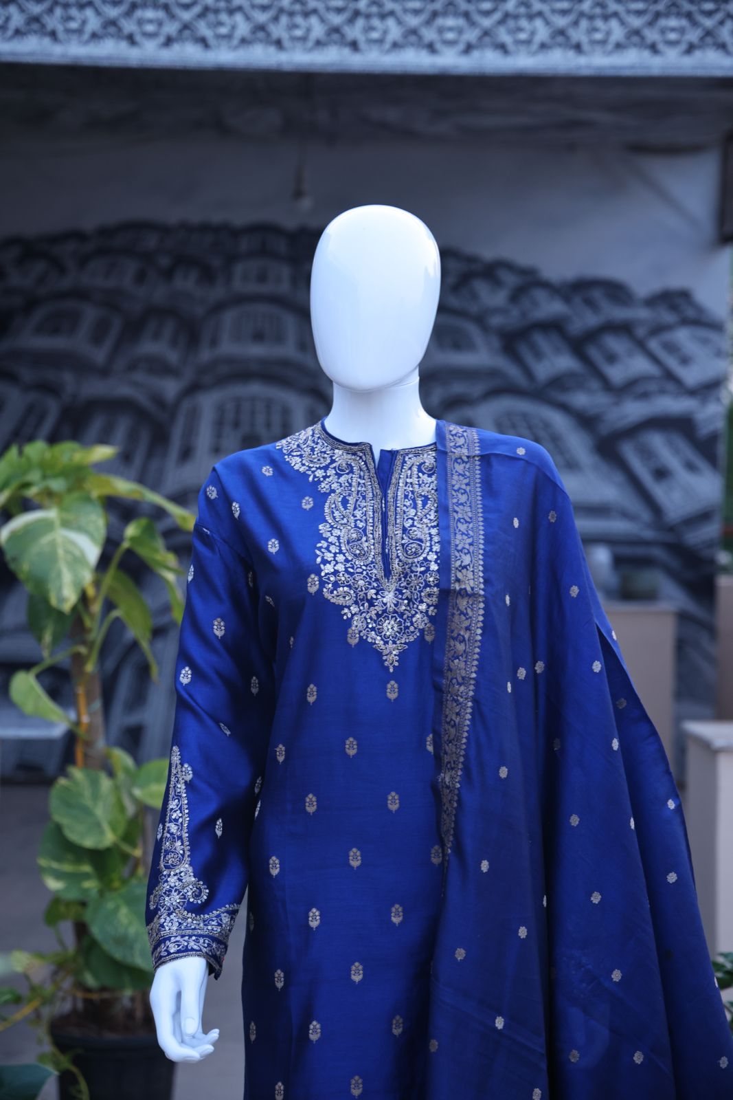 Sandhya Reddy - Royal Blue Pure Silk Banarasi Handloom Semi-Stitched Suit Set with Dabka, Sequin Handwork, Matching Woven Silk Dupatta and Lowers