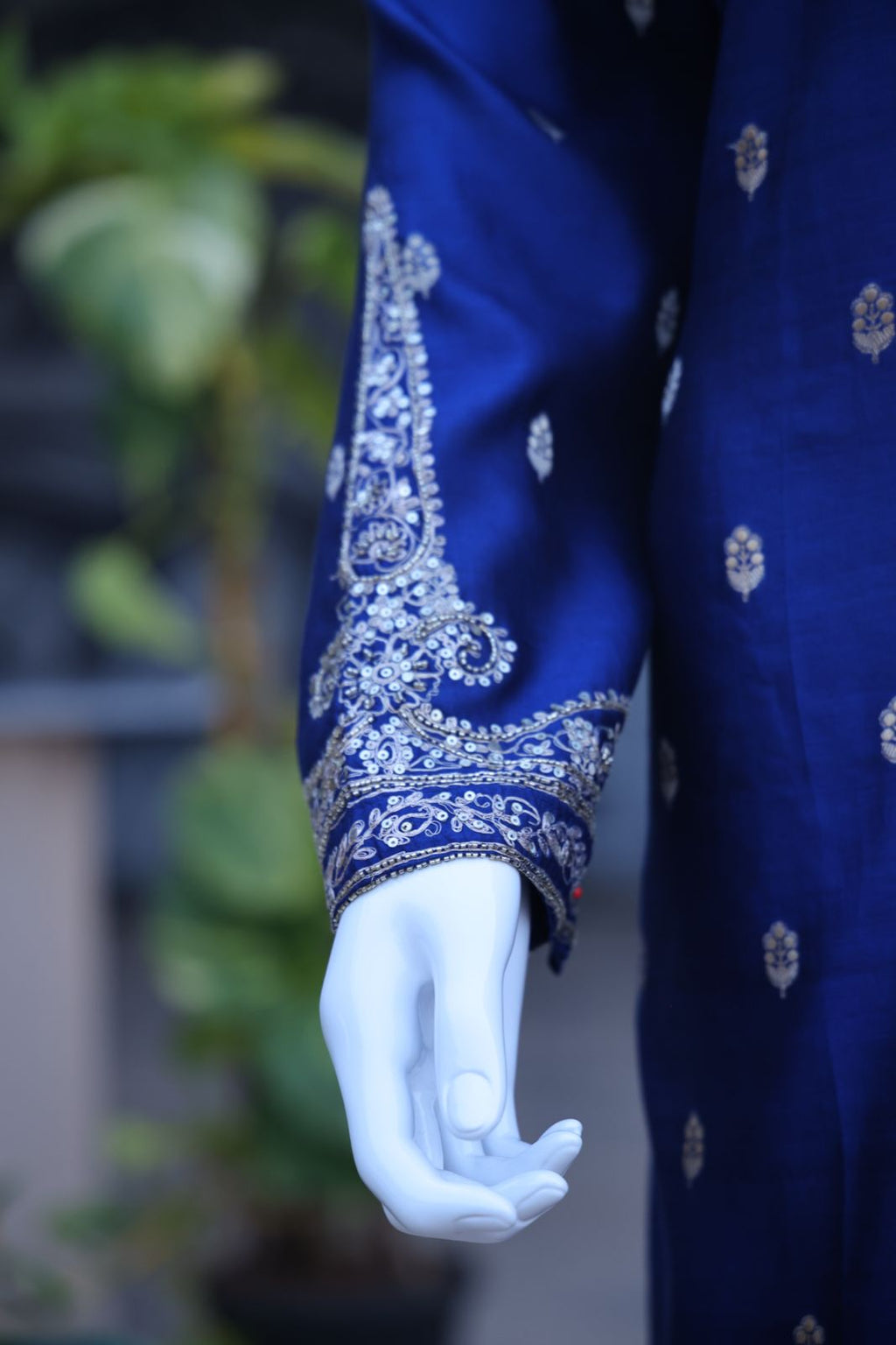 Sandhya Reddy - Royal Blue Pure Silk Banarasi Handloom Semi-Stitched Suit Set with Dabka, Sequin Handwork, Matching Woven Silk Dupatta and Lowers