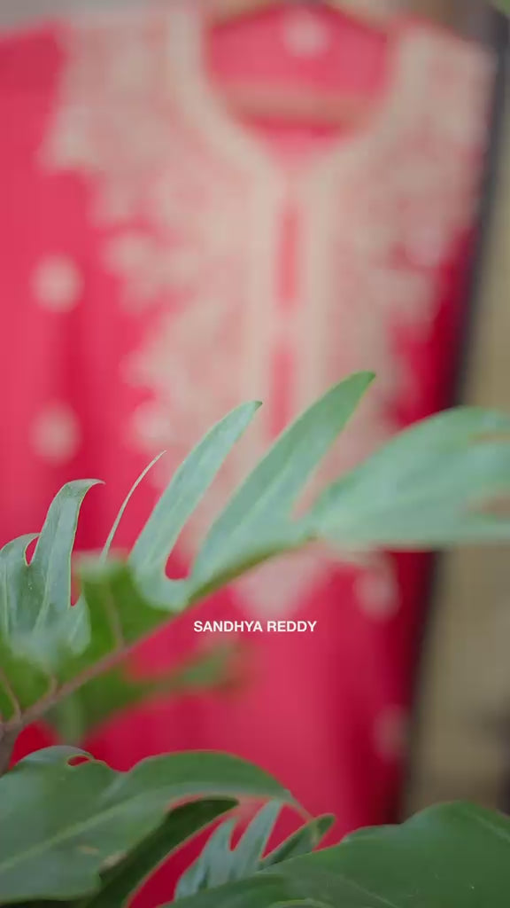 Sandhya Reddy - Blaze Red Pure Banarasi Semi-Stitched Suit Set with Dabka, Zardozi Work and Handwoven Silk Ikkat Dupatta